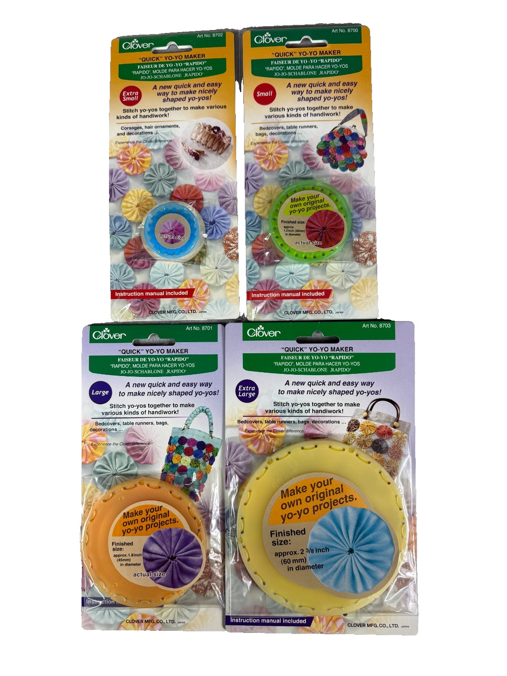 Lot of 4 Clover Quick Yo-Yo Maker Tools Round Set Extra Small Small Large XL